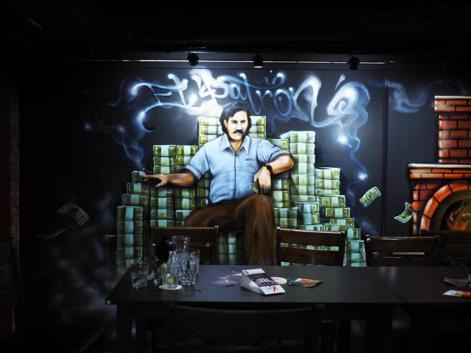 The walls are adorned with artwork depicting the late Colombian drug lord Pablo Escobar. (Photo: Nurul Azliah/Yahoo Lifestyle Singapore)