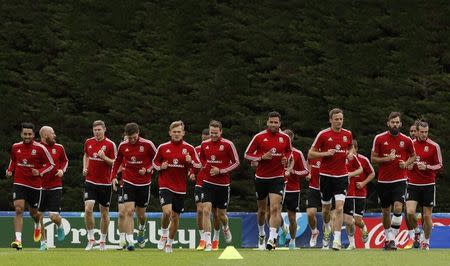 Football Soccer - Euro 2016 - Wales Training - COSEC Stadium, Dinard, France - 28/6/16 Wales players during a training session REUTERS/Gonzalo Fuentes