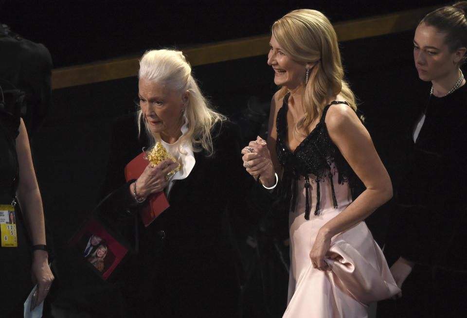 Diane Ladd, left, and Laura Dern appear in the audience at the Oscars on Sunday, Feb. 9, 2020, at the Dolby Theatre in Los Angeles. (AP Photo/Chris Pizzello)