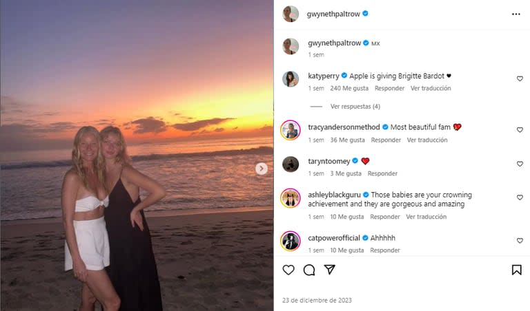 Los seguidores de Gwyneth Paltrow aseguraron que su hija se parece a la actriz Brigitte Bardot (Foto: Instagram @gwynethpaltrow)