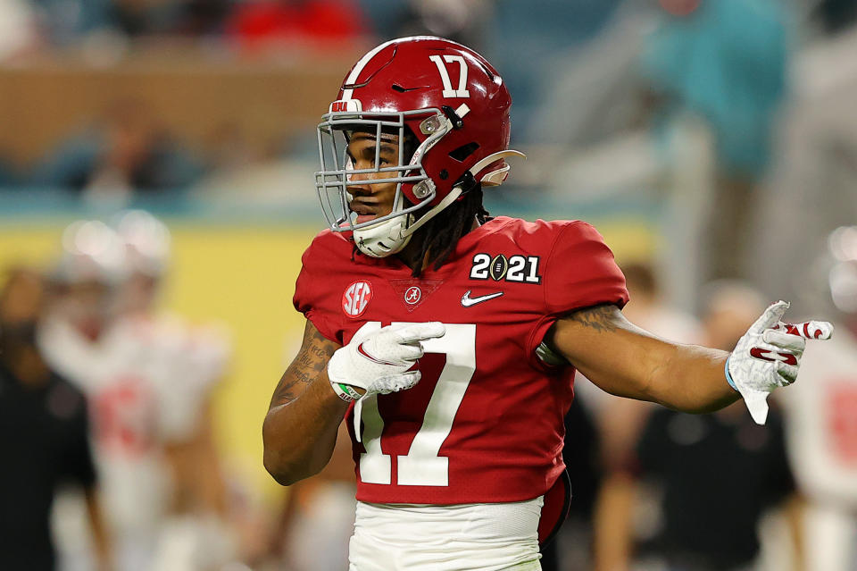 Alabama WR Jaylen Waddle is an absolute blur in the open field. (Photo by Kevin C. Cox/Getty Images)