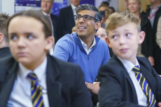 Prime Minister Rishi Sunak joining pupils in a maths lesson during a visit to John Whitgift Academy in Grimsby