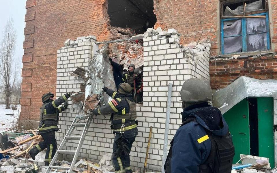 The damage done by Russian artillery shelling to an apartment block in Kupyansk, Kharkiv