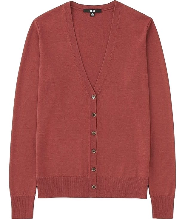 <p>Look no further than Uniqlo for the most affordable (not to mention durable knits this season. FYI burgundy never fails to reign supreme in the autumnal colour charts. <em><a rel="nofollow noopener" href="https://www.uniqlo.com/uk/en/product/women-extra-fine-merino-v-neck-cardigan-400437.html?dwvar_400437_color=COL12&dwvar_400437_size=SMA001&cgid=" target="_blank" data-ylk="slk:Uniqlo;elm:context_link;itc:0;sec:content-canvas" class="link ">Uniqlo</a>, £29.90 </em> </p>