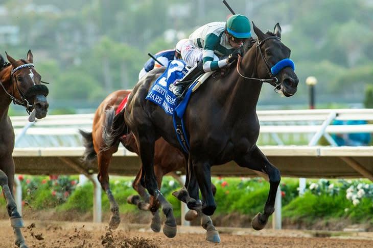 Adare Manor wins the Grade I Clement Hirsch at Del Mar, earning a spot in the Breeders' Cup Distaff. Benoit Photography, courtesy of Del Mar Turf Club