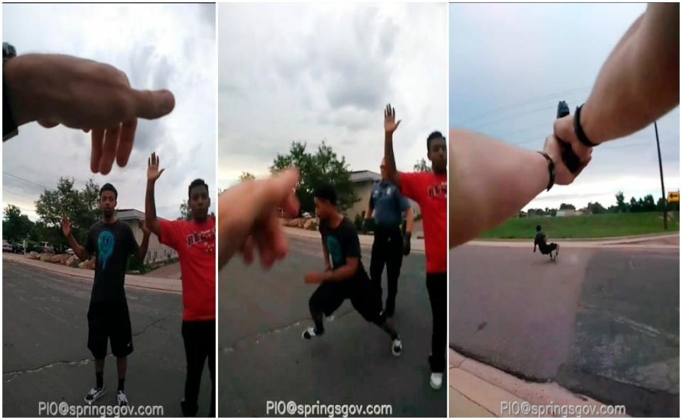 The Colorado Springs Police Department released a sequence of three photos from body camera video from a confrontation between officers and De'Von Bailey on Aug. 3.