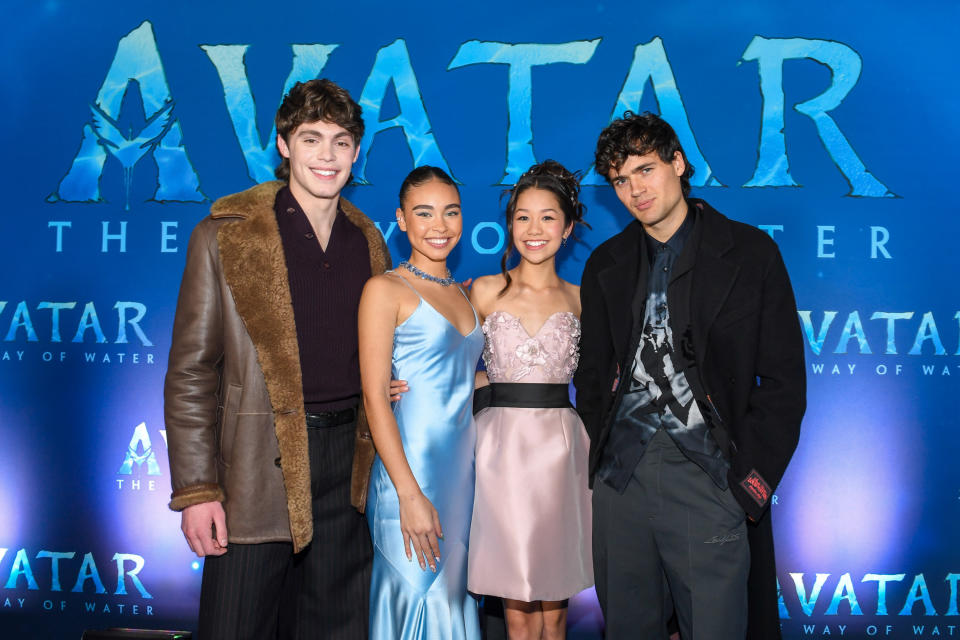 Cast members Jack Champion, Bailey Bass, Trinity Jo-Li Bliss and Jamie Flatters attend the Canadian Premiere of “AVATAR: THE WAY OF WATER”  held at Scotiabank Theatre in Toronto, Wednesday, December 14, 2022.THE CANADIAN PRESS/HO-Disney/George Pimentel *MANDATORY CREDIT*