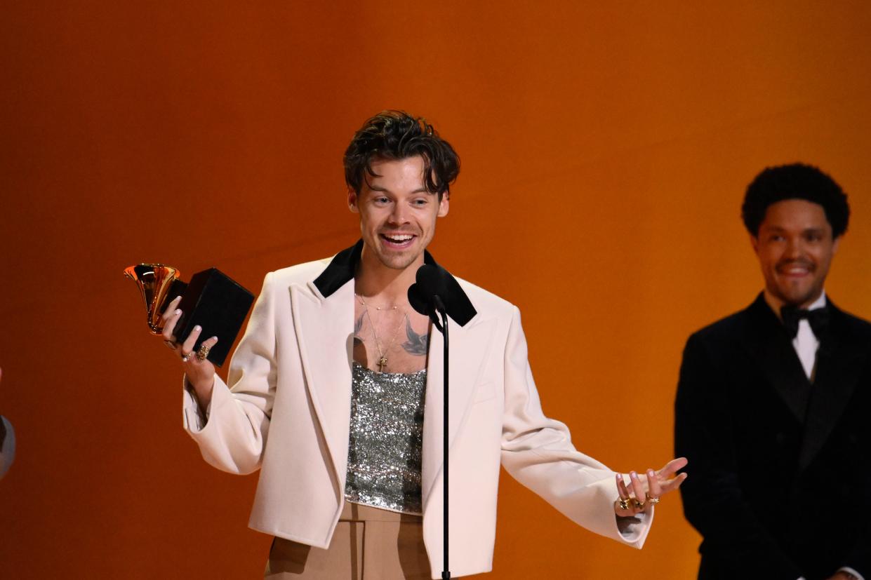 Harry Styles accepts the award for album of the year for “Harry's House”.