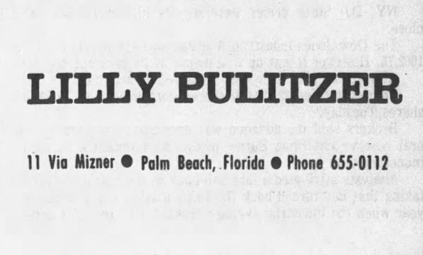 An ad for Lilly Pulitzer's Palm Beach store from the early 1970s.