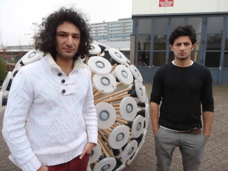 In 2013, Massoud (L) and Mahmud Hassani won worldwide acclaim for the "mine kafon" -- a giant ball that trips landmines as it rolls around