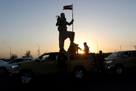 Newly unveiled statue in Kirkuk pays tribute to the Peshmerga, Iraqi Kurdistan's main fighting forces in Kirkuk, Iraq. REUTERS/Ako Rasheed