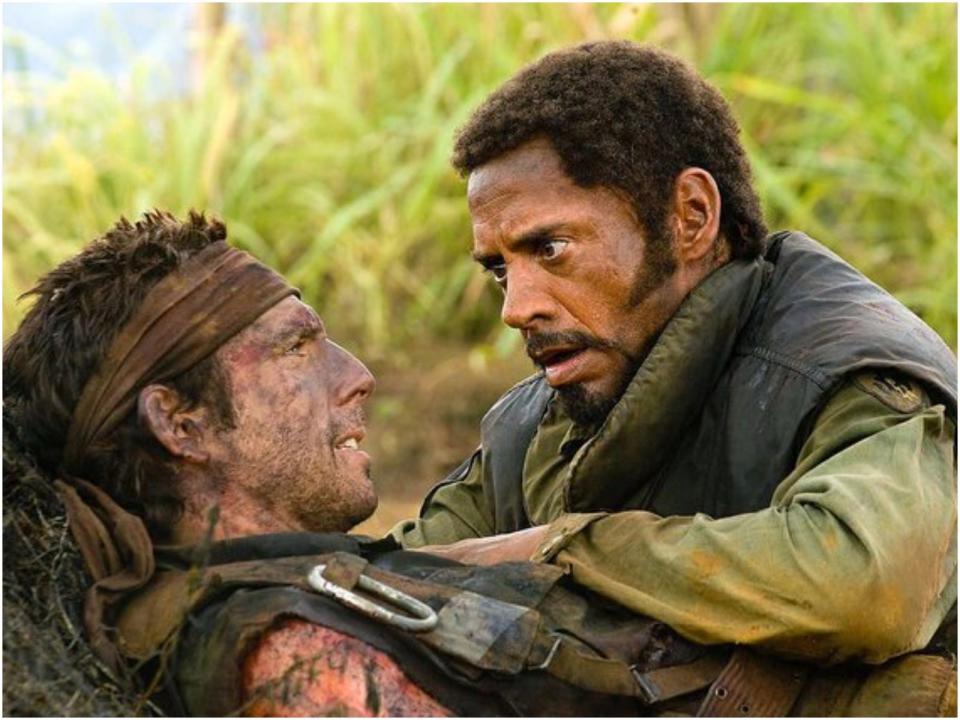 Robert Downey Jr and Ben Stiller in "Tropic Thunder"