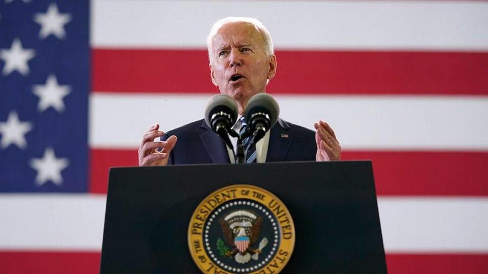 FILE - In this Wednesday, June 9, 2021, file photo, President Joe Biden speaks to American service members at RAF Mildenhall in Suffolk, England. The Biden administration says it will enhance its analysis of threats from domestic terrorists as part of a nationwide strategy to combat domestic terrorism. (AP Photo/Patrick Semansky, File)