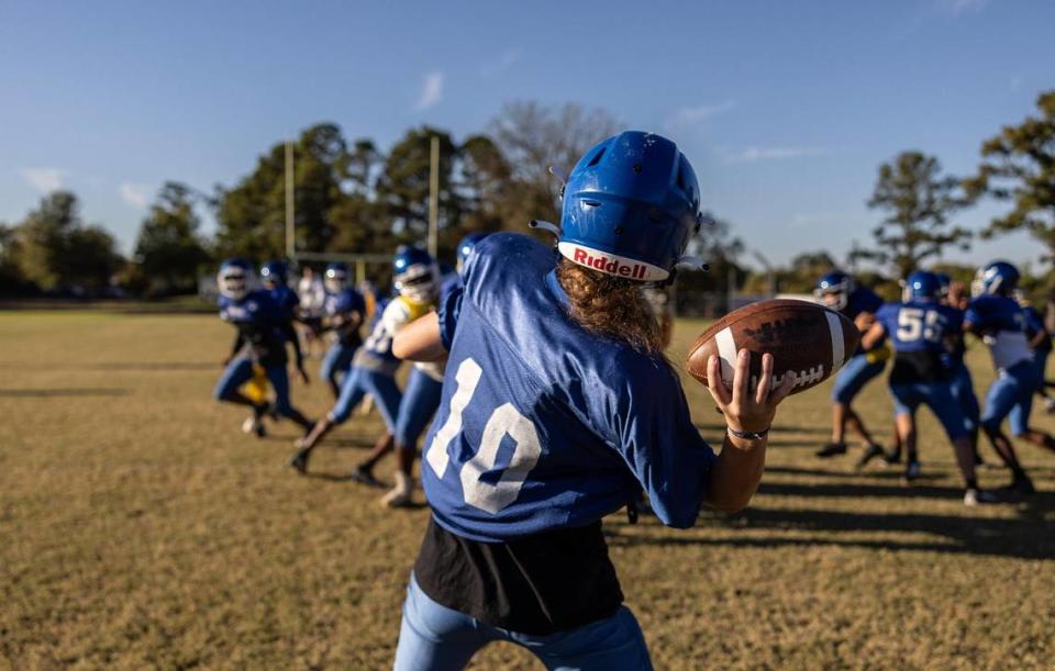 “She could end up playing quarterback (in high school),” says her middle-school coach, Casey Espich. “She’s got the strength and the vision. It would just be — once you get to high school, those boys are big. Can she see over the line? Can she read the field? It could go any way.” Khadejeh Nikouyeh/Knikouyeh@charlotteobserver.com