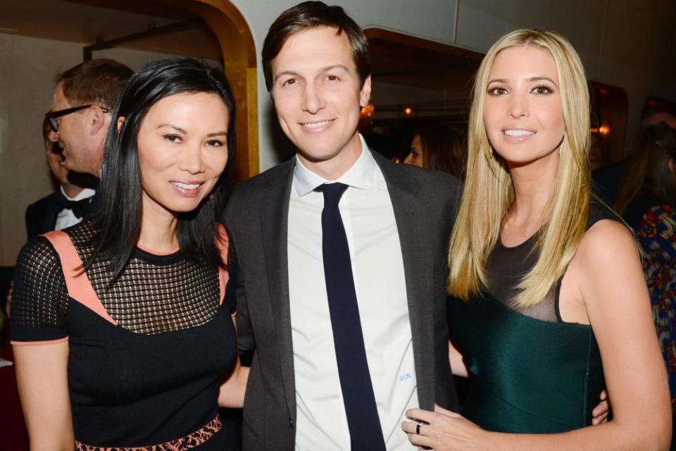 Wendi Deng Murdoch, Jared Kushner and Ivanka Trump in New York in 2014