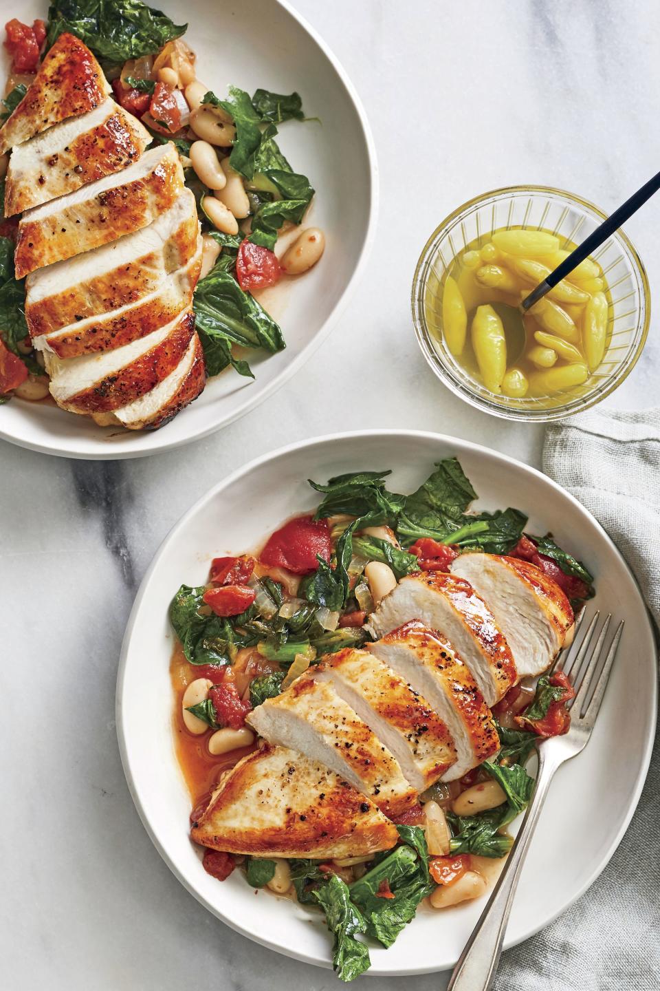 Skillet Chicken with Beans and Greens