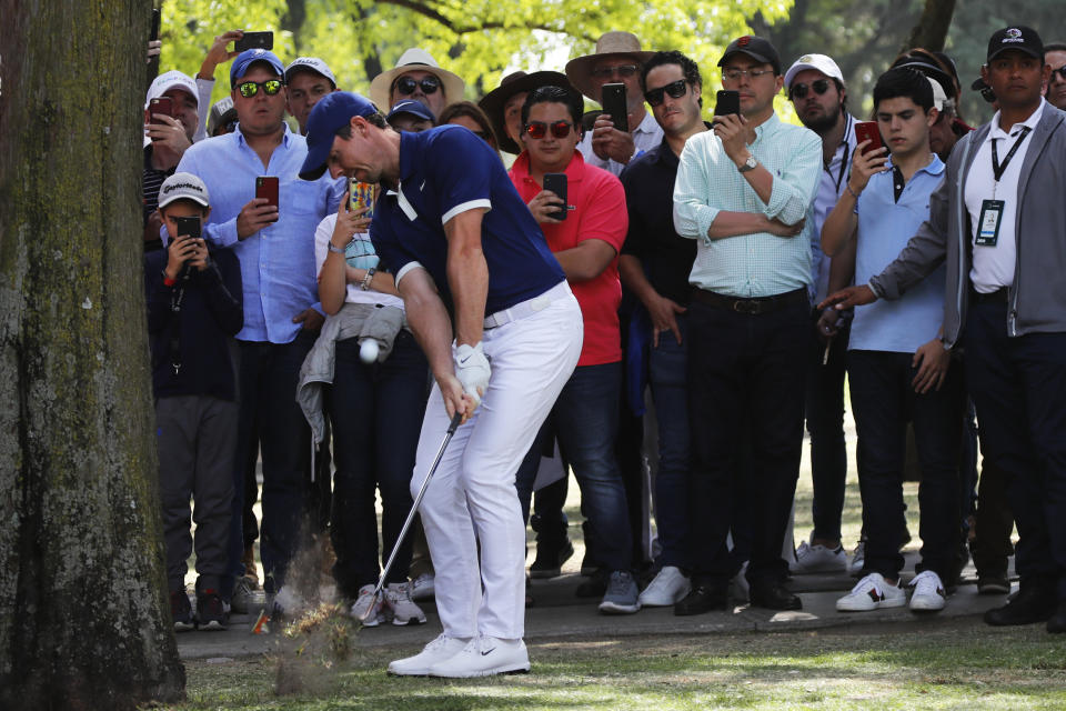 Rory Mcllroy hits the ball on the 1st hole on the third round of competition of the WGC-Mexico Championship at the Chapultepec Golf Club in Mexico City, Saturday, Feb. 23, 2019. (AP Photo/Marco Ugarte)