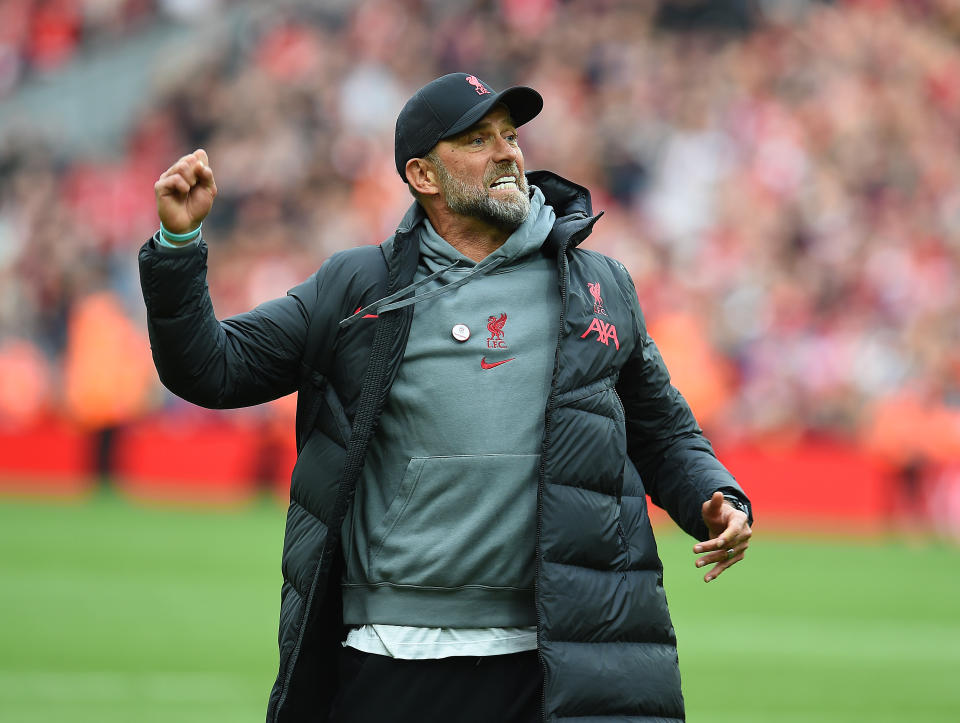 LIVERPOOL, ENGLAND - APRIL 30: (THE SUN OUT. THE SUN ON SUNDAY OUT) Jurgen Klopp manager of Liverpool at the end of the Premier League match between Liverpool FC and Tottenham Hotspur at Anfield on April 30, 2023 in Liverpool, England. (Photo by John Powell/Liverpool FC via Getty Images)