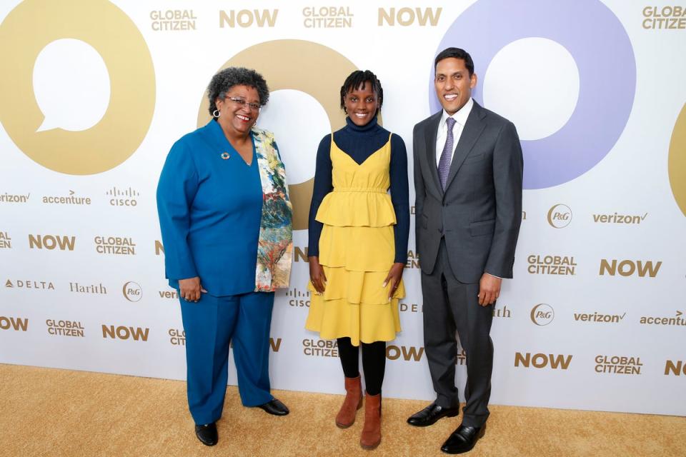 From left to right: Barbados PM Mia Mottley, Vanessa Nakate, and Dr. Rajiv Shah attend Global Citizen NOW on April 27, 2023 in New York City (Getty Images for Global Citizen)