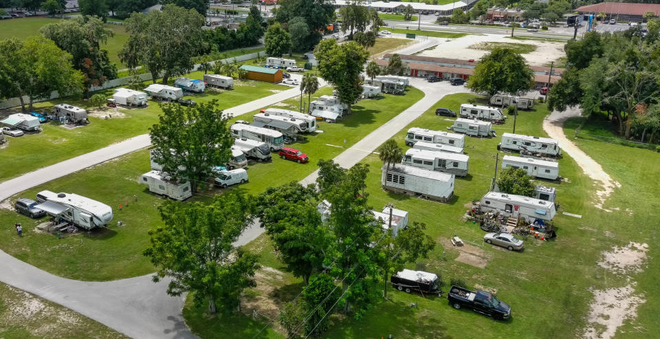 The RV Park at Saving Mercy Friday morning, July 22, 2022. Residents, many of whom are elderly, low-income or disabled, are being ejected from their mobile home sites to make room for affordable housing. A group of residents spoke about their ordeal Friday morning.