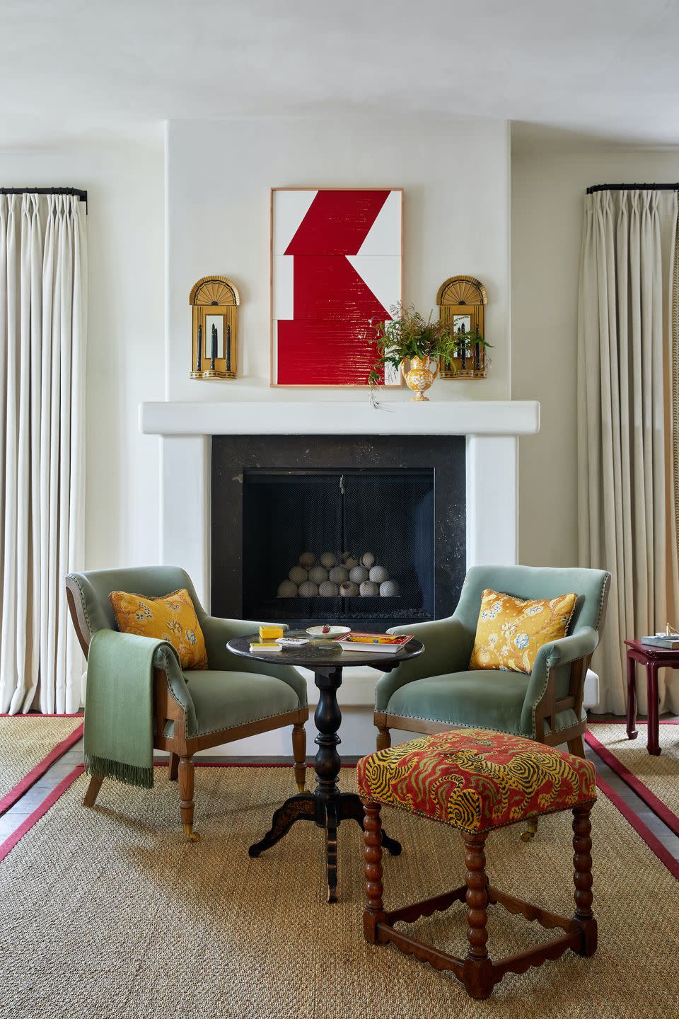 a living room with a fireplace