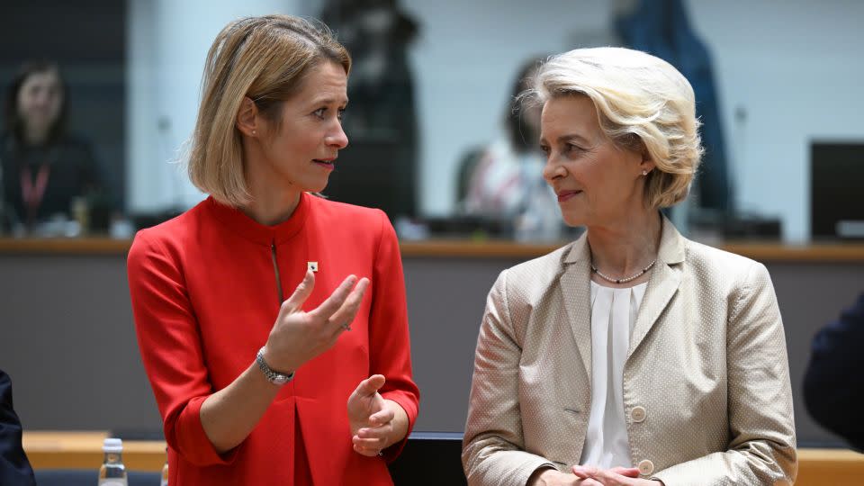 Estonian Prime Minister Kaja Kallas, left, and European Commission President Ursula von der Leyen attend a European Council summit in October. - Dursun Aydemir/Anadolu/Getty Images