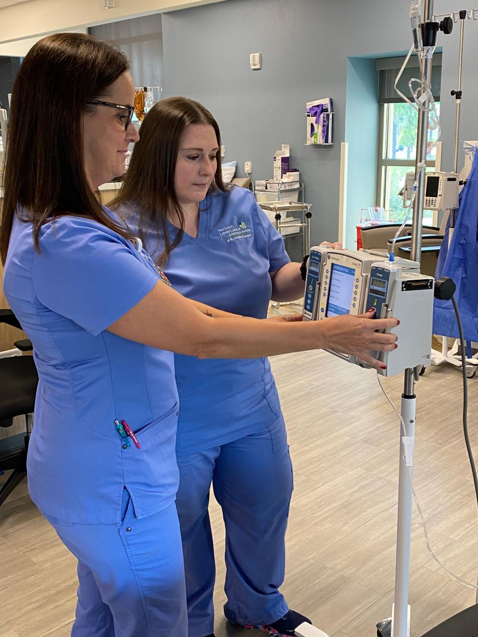 Oncology nurses Kasey Stickland and Celeste Wiggins at Lewis Cancer Research and Pavilion