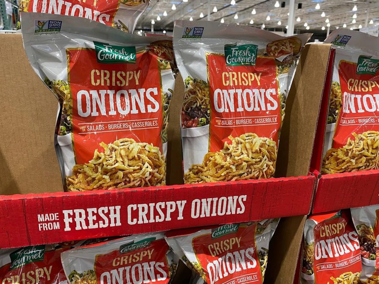 Bags of crispy onions at Costco.