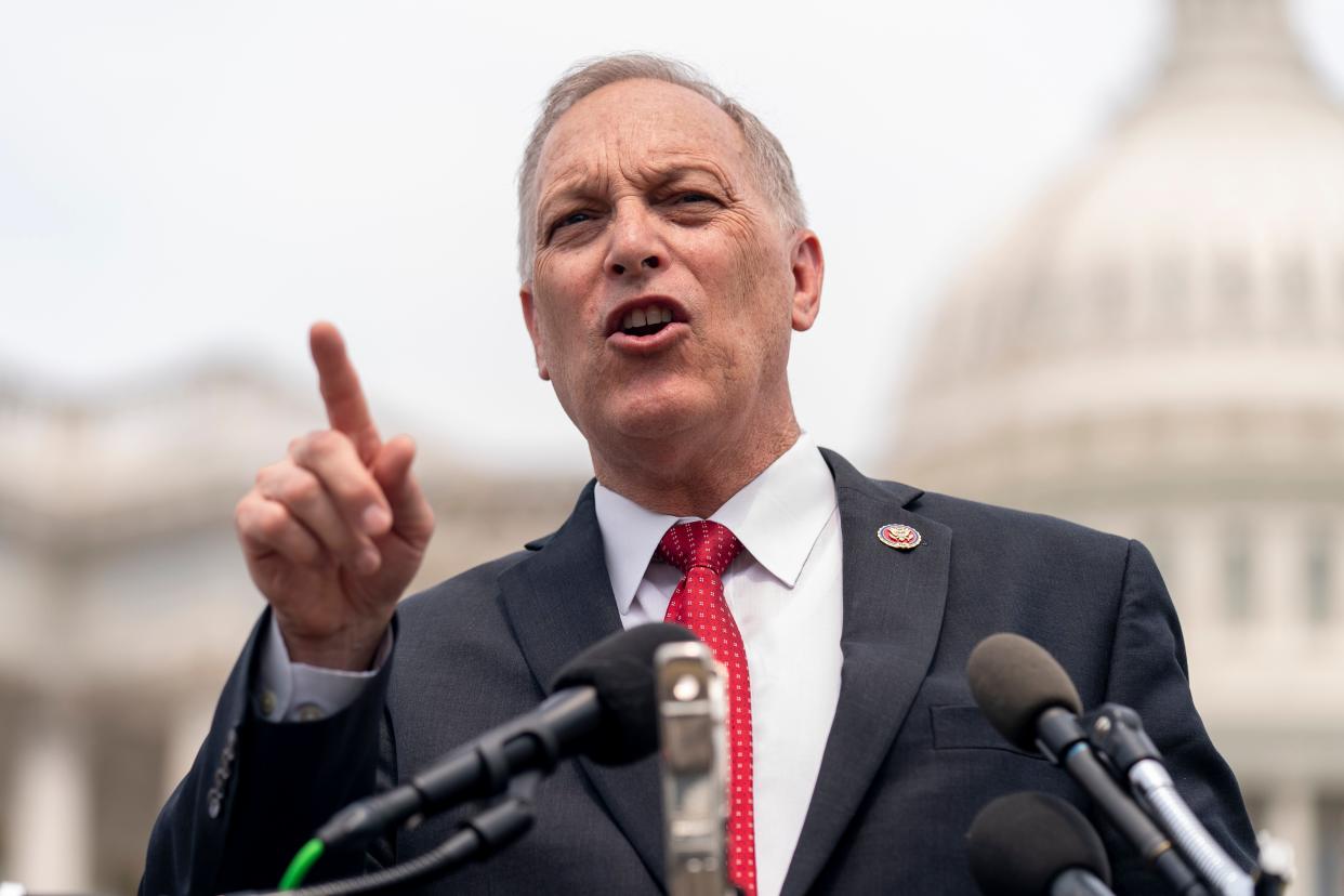 Rep. Andy Biggs, R-Ariz., speaks at a news conference on Capitol Hill in Washington on July 29, 2021.