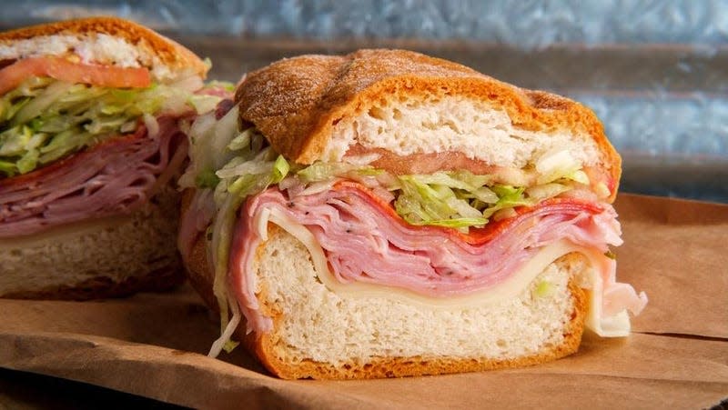 Italian sub sandwich with ham, prosciutto, capicola, salami, and pepperoni