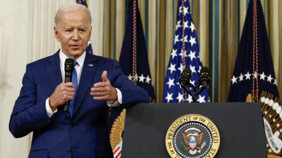 U.S. President Joe Biden takes questions from reporters, after he delivered remarks in the State Dining Room, at the White House on November 09, 2022 in Washington, DC. President Biden spoke about the mid term elections, control of house and senate in 2023, and the administrations achievements during the past two years of office. (Photo by Samuel Corum/Getty Images)