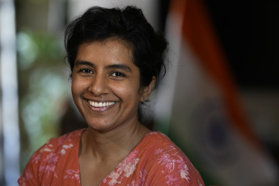 Shruti Sud, 34, a sales and marketing professional talks to the Associated Press on the key issues in the national elections, in New Delhi, India, March 29, 2024. “I think like outcomes are a result of processes. So whichever candidate or party has the right processes in place, I will vote for them. And I'll also look at past record.” said Shruti. (AP Photo/Manish Swarup)