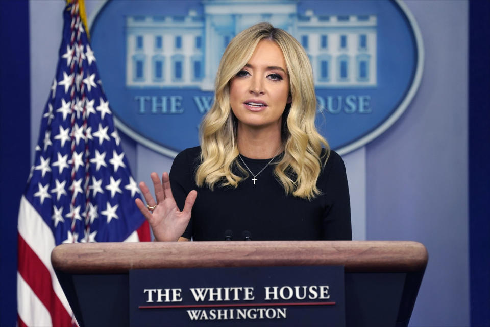 White House press secretary Kayleigh McEnany speaks during a press briefing at the White House, Tuesday, May 26, 2020, in Washington. (AP Photo/Evan Vucci)