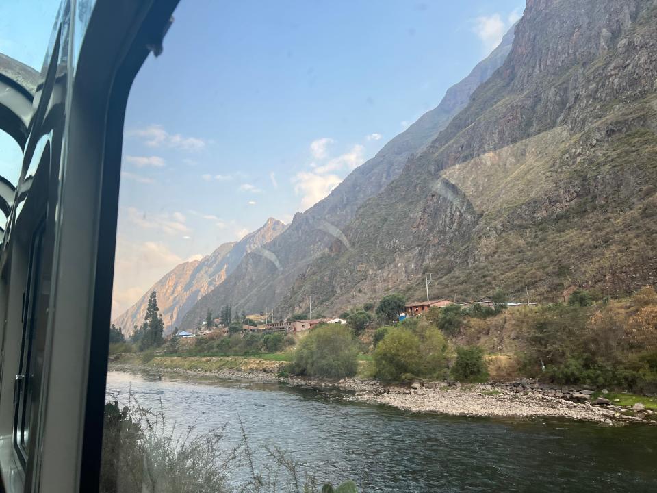 Mountain views outside of the train window.