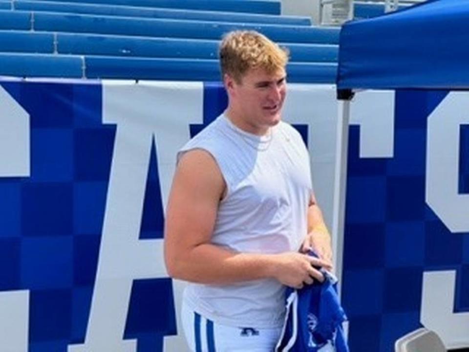 Former Fredrick Douglass High School star Jager Burton had a difficult game as Kentucky’s starting center in the Wildcats’ 35-3 win over Akron with at least two snaps that sailed high and led to large losses of yardage and a couple of costly penalties.