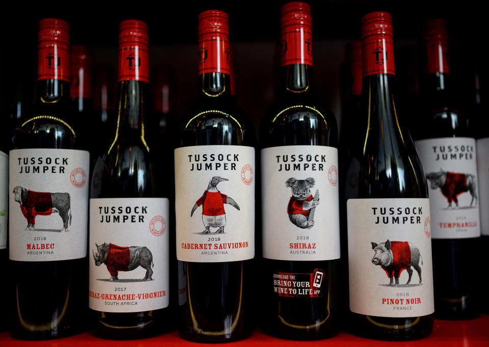 Image: Australian wine is displayed among other wines at a shop in Beijing (Noel Celis / AFP via Getty Images file)