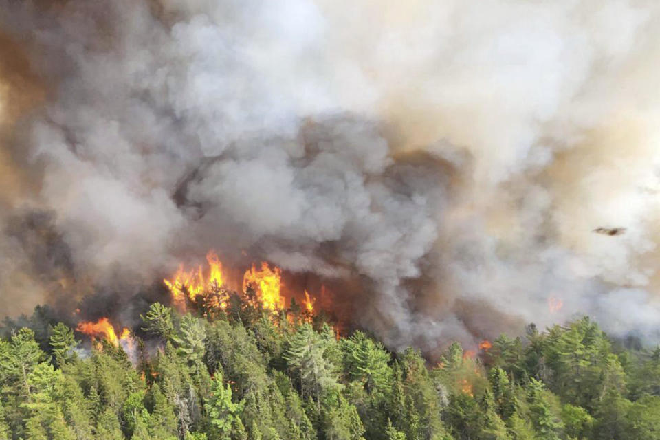 In this image released by the Ontario Ministry of Natural Resources and Forestry, the Sudbury 17 wildfire burns east of Mississagi Provincial Park near Elliot Lake, Ontario, on June 4, 2023. / Credit: AP