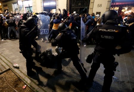 Separatists protest after a verdict in a trial over a banned Catalonia's independence referendum in Barcelona