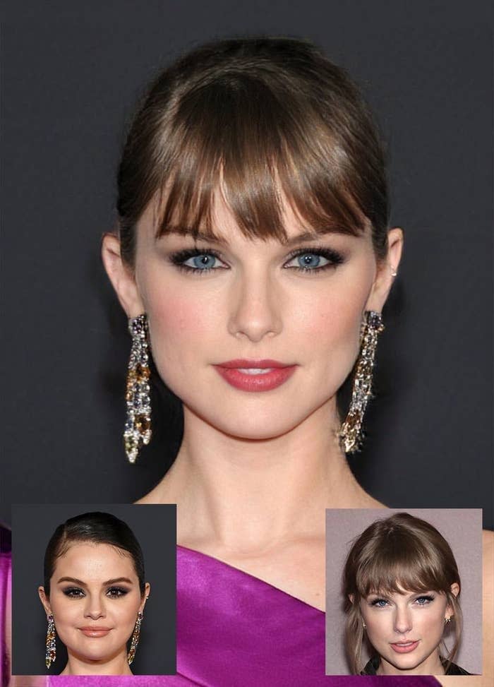 Ai image of selena gomez and taylor swift morphed together