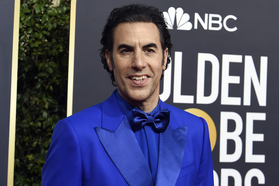 FILE - Sacha Baron Cohen arrives at the 77th annual Golden Globe Awards at the Beverly Hilton Hotel, Jan. 5, 2020, in Beverly Hills, Calif. Roy Moore's attorney tried to convince three federal appeals court judges to revive a $95 million lawsuit the former Alabama candidate for U.S. Senate brought against comedian Cohen, in New York, Friday, June 10, 2022. (Photo by Jordan Strauss/Invision/AP, File)