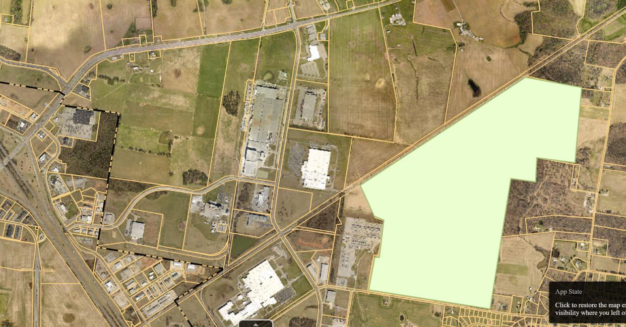 The Allensworth property denoted in this aerial view is shown just east of the existing Corporate Business Park.