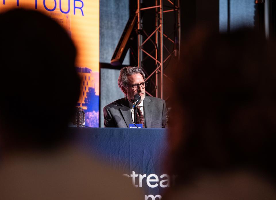 City of Akron Planning Director Kyle Julien fields questions as part of a panel for Ideastream's Sound of Ideas Community Tour: Reimagining Akron's Innerbelt, Tuesday, July 30, 2024, in Akron, Ohio.