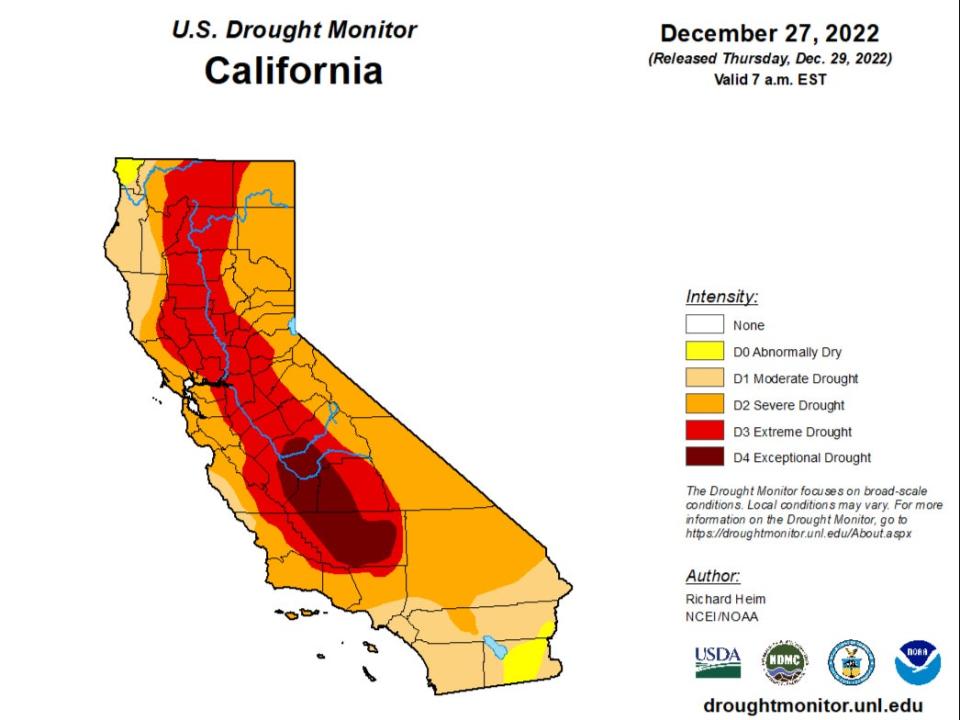 US Drought Monitor data for California 27 December 2022 (US Drought Monitor)