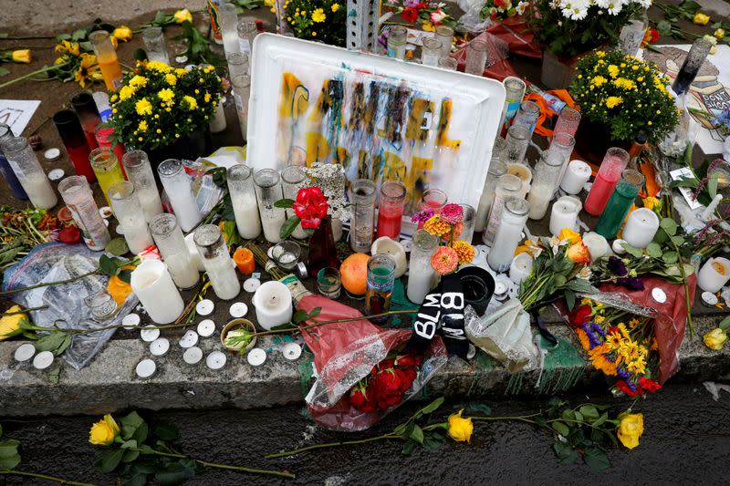 A memorial for Daniel Prude is seen near where he died in Rochester, New York,