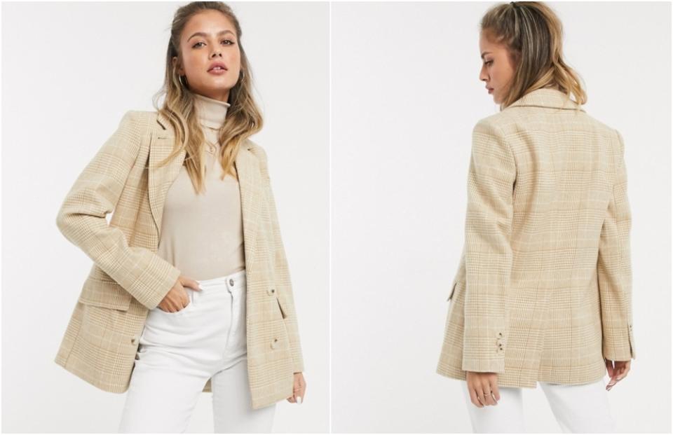 Miss Selfridge tailiored coat in camel check 