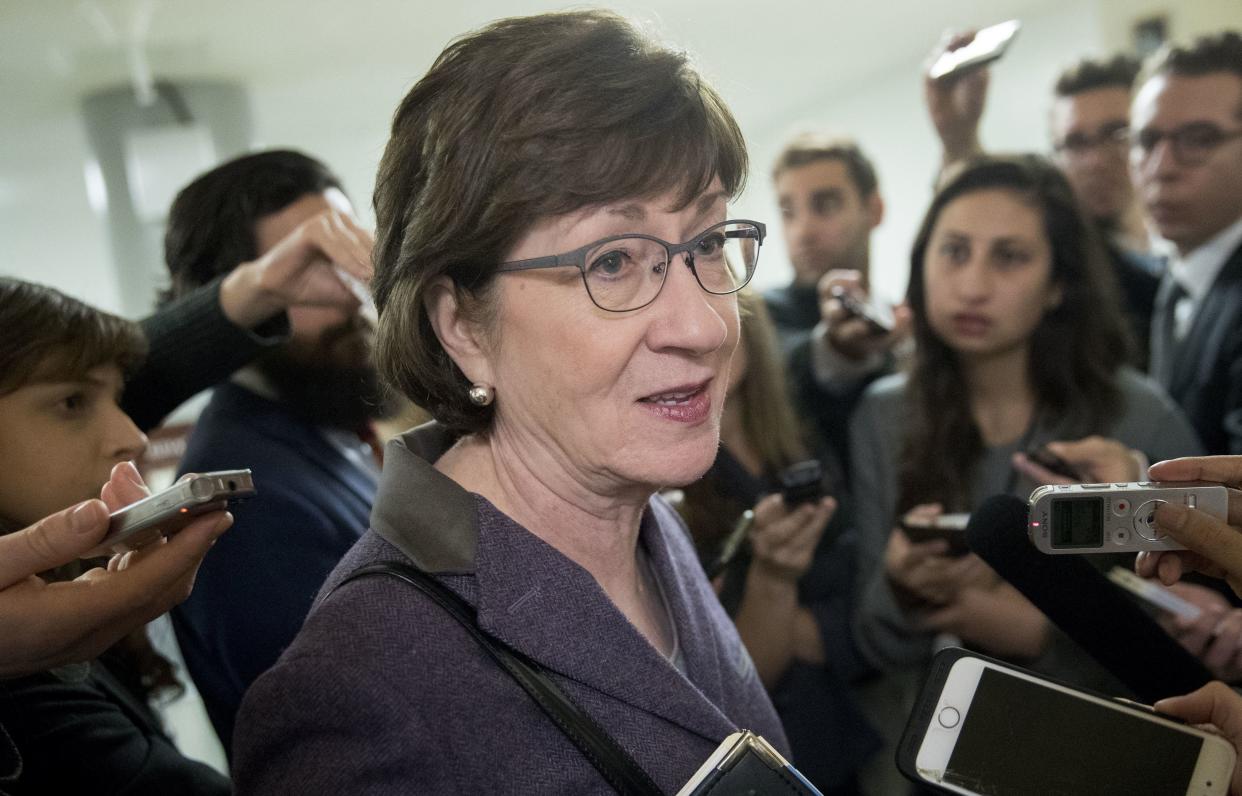 Sen. Susan Collins (R-Maine) was sounding more optimistic about the tax reform bill on Tuesday, saying, &ldquo;I&rsquo;m encouraged by the response to my proposals on property tax deduction and mitigating the impact of the individual mandate repeal." (Photo: Bloomberg via Getty Images)