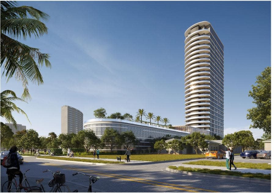 A rendering of a 46-unit condominium that the Related Group of Miami would like to build at 4906 N. Flagler Drive. The site currently has a 1940s-era home on it formerly owned by Wolfgang Von Falkenburg.
(Credit: Arquitectonica)