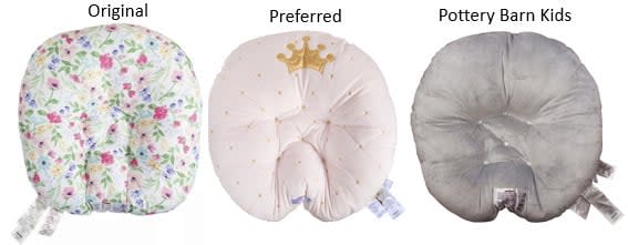 This photo released by the U.S. Consumer Product Safety Commission on Tuesday, June 6, 2023, shows, from left, the recalled Boppy Original Newborn Lounger, Boppy Preferred Newborn Lounger and Pottery Barn Kids Boppy Newborn Lounger. The Boppy Company recalled more than 3 million of its popular infant pillows almost two years ago in light of a suffocation risk — with reports of eight deaths associated with Boppy’s loungers between 2015 and 2020. In a Tuesday notice, the CSPC said that two additional babies died shortly after the recall was initiated in September 2021. (U.S. Consumer Product Safety Commission via AP)