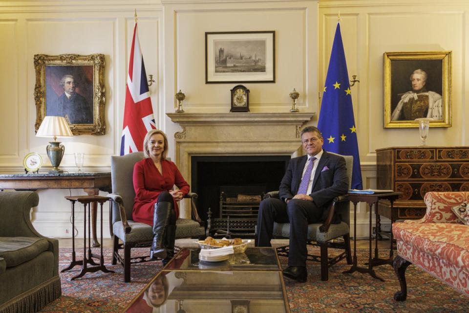 Foreign Secretary Liz Truss meeting European Commission vice-president Maros Sefcovic for talks in central London on the Northern Ireland Protocol (Rob Pinney/PA) (PA Wire)