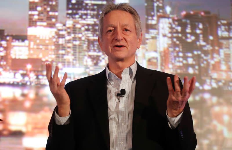 Artificial intelligence pioneer Geoffrey Hinton speaks at the Thomson Reuters Financial and Risk Summit in Toronto